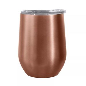 Stainless Steel Wine Tumbler with Clear Lid in Rose Gold